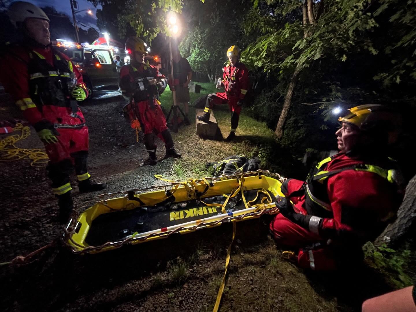 Tonight for our weekly drill Pennington volunteers performed a water rescue drill.
The scenario members ran tonight was a victim that had fallen down an embankment into a swift water condition. First our swift water technicians advanced to the victim and removed them from the water. Next the victim was packaged into a basket and removed with the use of a rope system.
New volunteers are always welcomed so if training and running calls like this interests you please fill out an application online! No experience needed.